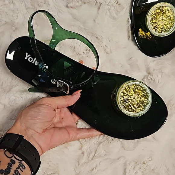 Lime slices slippers flip flops green sz.40 9- 9.5 new no tags beach tropical - Picture 9 of 10